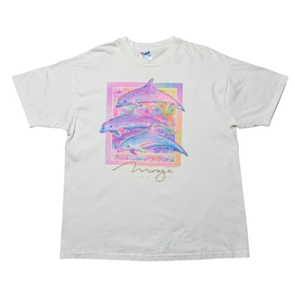 Vintage 90s Mirage Las Vegas Dolphin Art Casino Hotel Gambling Graphic T-shirt